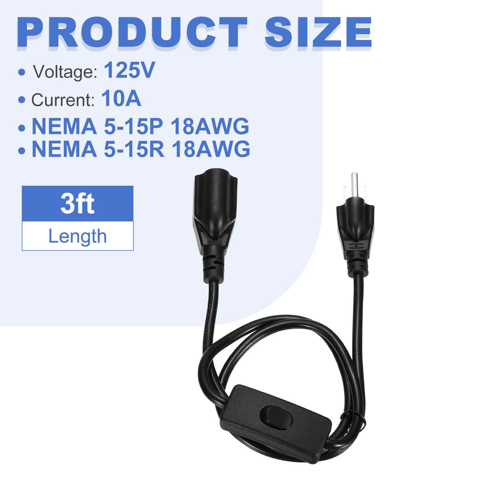 Amazon.co.jp: DMiotech 3フィート3極延長コード NEMA 5-15P~5-15R